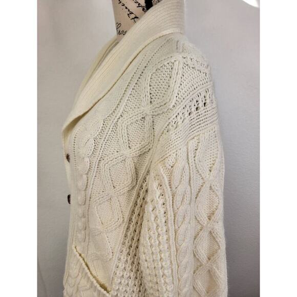 The Broadway Grandpa Cardigan Sweater Large Cable Knit Shawl Collard Fisherman - Picture 6 of 11